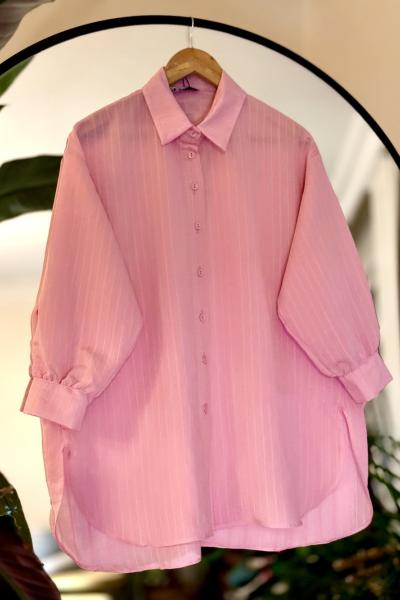 Çizgili salaş rahat kalıp oversize gömlek pembe SLT30248