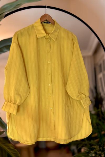 Çizgili salaş rahat kalıp oversize gömlek yağ yeşili SLT30248