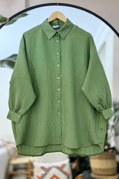 Çizgili salaş rahat kalıp oversize gömlek yeşil  SLT30248