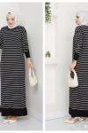 Çizgili Triko Elbise Siyah NEW6018