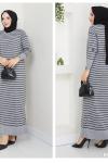 Çizgili Triko Elbise Gri  NEW6018