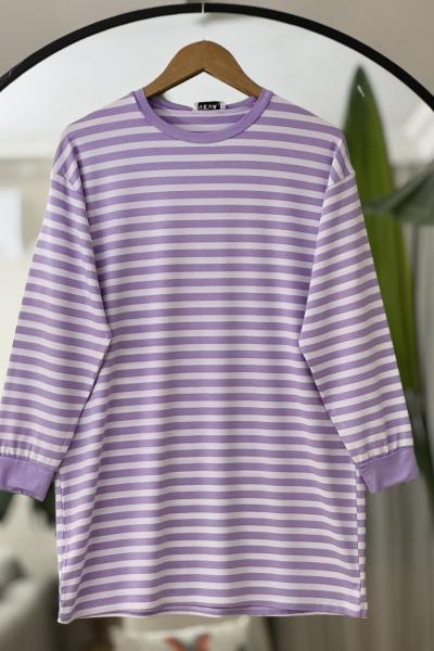 Çizgili Tunik Lila NV4532