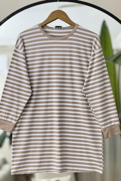Çizgili Tunik Bej NV4532