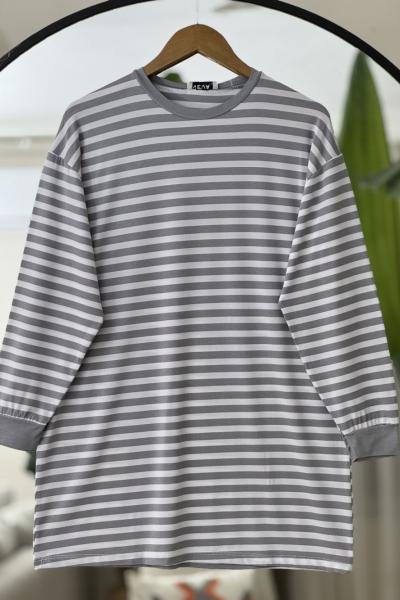 Çizgili Tunik Gri NV4532
