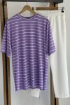 Çizgili tshirt Lila 9576