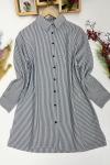 Çizgili tekcep uzun gömlek gri  ADS1526