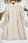 Çizgili tekcep uzun gömlek Bej  ADS1526