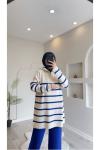 Çizigili fermuarlı triko takım  saks  SLT30144