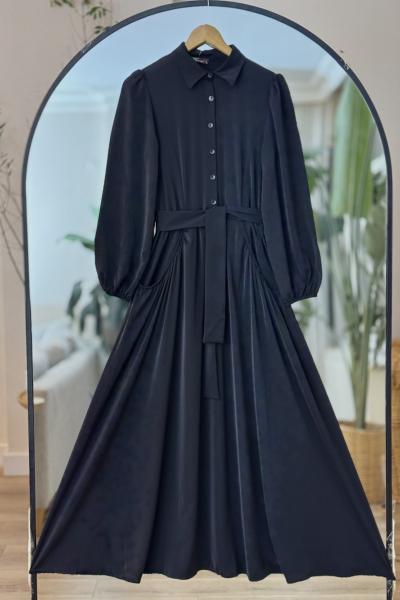 Çuval cepli yarım Düğmeli Dubai Elbise siyah UMS50290