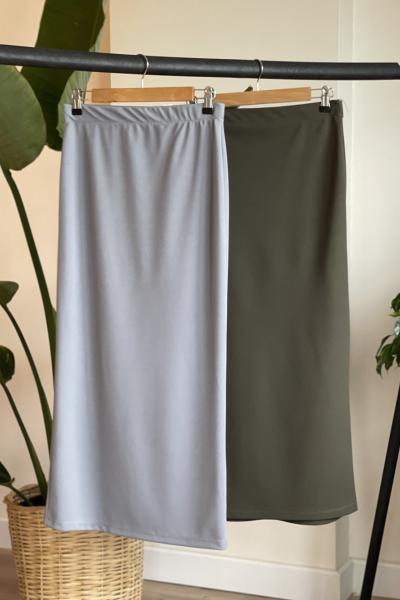 Dabılkrep kalem etek griy SLT3096