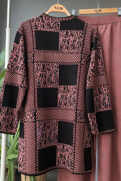 Dama desen triko takım gül TCN4031