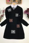 Dama desenli triko tunik Siyah SLT1278