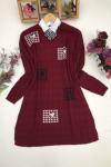 Dama desenli triko tunik BordoSLT1278