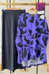 Dama desenli bürümcük kumaş takım Lila TCN1605