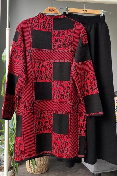 Dama desen triko  takım bordo  4031