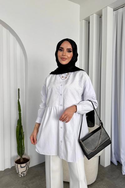 Dantel Detaylı Tunik Gömlek Beyaz YR30539