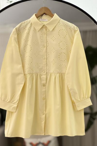 Dantel Detaylı Tunik Gömlek Sarı YR30539
