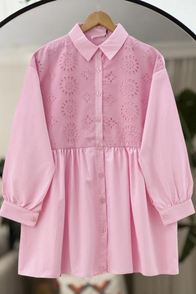 Dantel Detaylı Tunik Gömlek Pembe YR30539