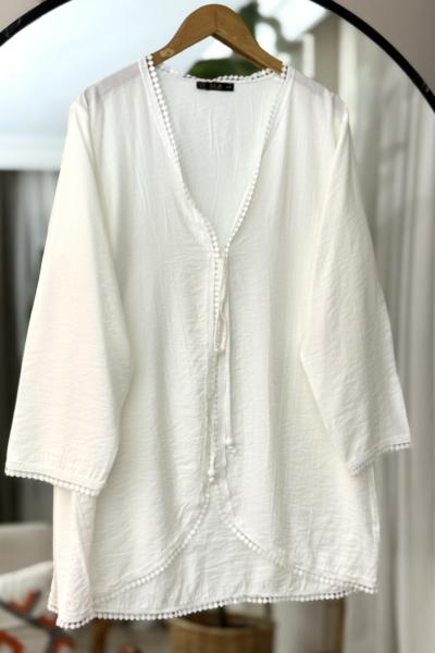 Dantel detaylı kimono Kap  Ekru TCN40103