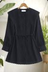 Dantel detaylı büyük yakalı Tunik Gömlek Siyah BK9566
