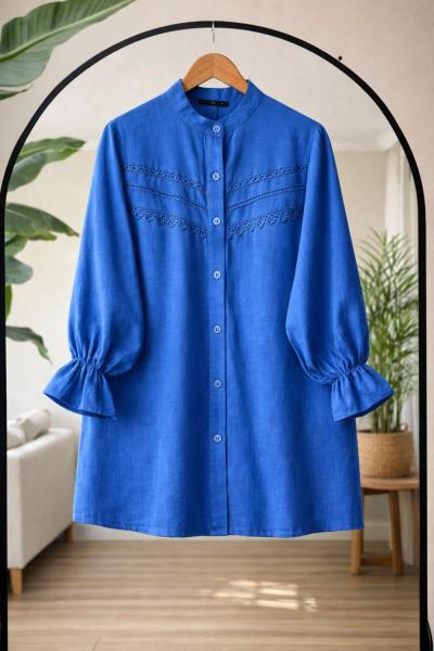 Dantel detaylı gömlek Mavi TCN40175