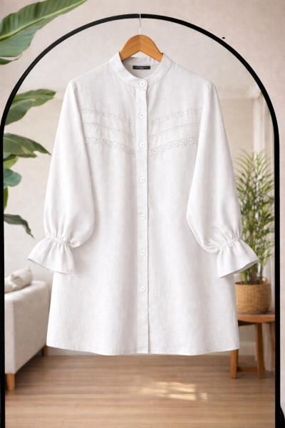 Dantel detaylı gömlek Beyaz TCN40175