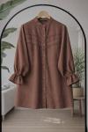 Dantel detaylı gömlek Kahverengi TCN40175