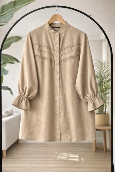 Dantel detaylı gömlek Bej TCN40175