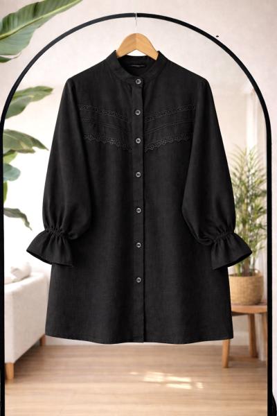 Dantel detaylı gömlek Siyah TCN40175