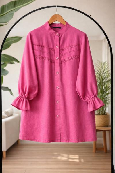 Dantel detaylı gömlek Pembe TCN40175