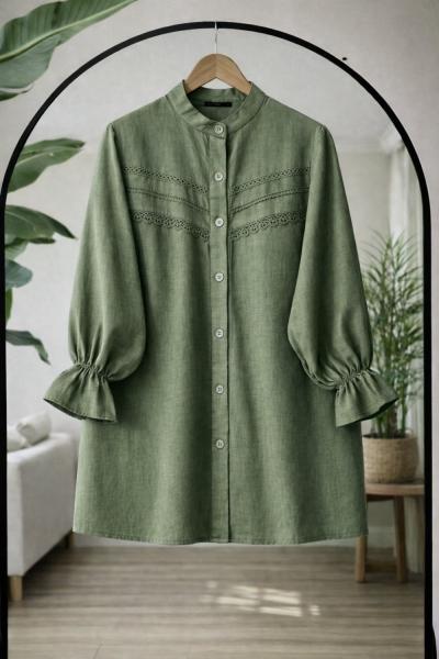 Dantel detaylı gömlek Haki TCN40175