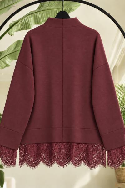 Dantel Detaylı Triko Tunik Bordo  YR9122