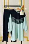 Dantel Detaylı Scuba Krep takım Mint  TCN1455