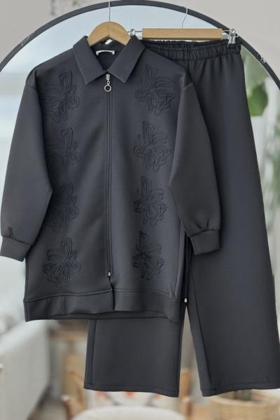 Dantel Nakış İşlemeli Fermuarlı Takım  Siyah  YR30550