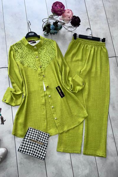 Dantelli keten ikili takım  yağyeşili   UMS5036