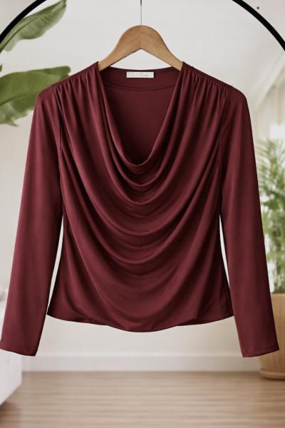 Degaje yaka Sendy Blüz Bordo SG2068