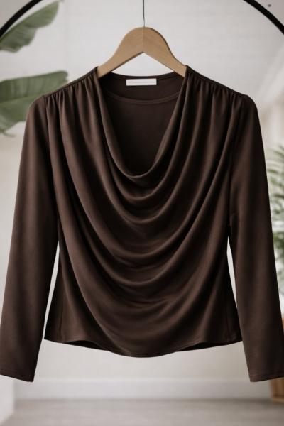 Degaje yaka Sendy BlüzKahve SG2068