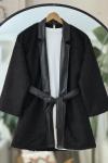Deri kemerli Sakallı kimono Siyah TB8032