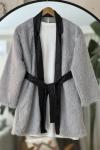 Deri kemerli Sakallı kimono  Gri TB8032