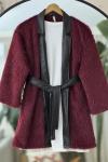 Deri kemerli Sakallı kimono  Bordo TB8032