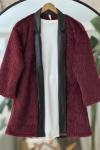 Deri kemerli Sakallı kimono  Bordo TB8032