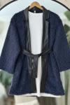 Deri kemerli Sakallı kimono  Lacivert TB8032