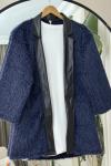 Deri kemerli Sakallı kimono  Lacivert TB8032