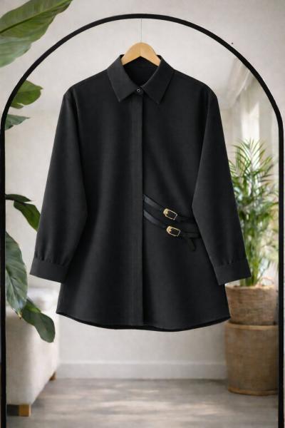 Deri Kemerli Gömlek Siyah DS2062