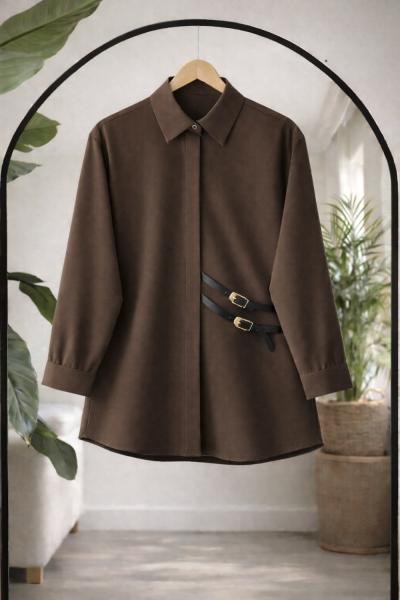 Deri Kemerli Gömlek Kahve DS2062