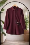 Deri Kemerli Gömlek Bordo DS2062