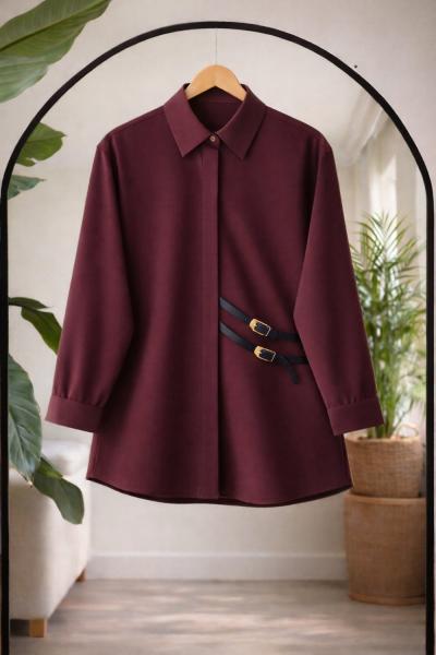 Deri Kemerli Gömlek Bordo DS2062