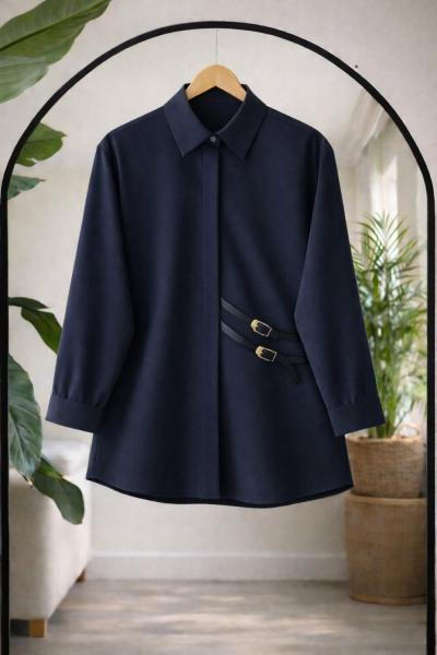 Deri Kemerli Gömlek  Lacivert DS2062