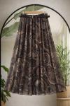 Deri kemerli astarlı şifon etek Kahve  UMS50343