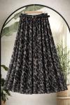 Deri kemerli astarlı şifon etek siyah leopar UMS50343